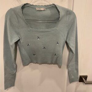 Lush Women's Ribbed Knit Top - Light Blue